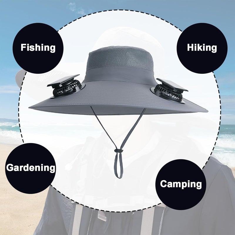 ZoeMeilil Solar Fan Fishing Hat 2 Fans – UPF 50+ UV Protection, Adjustable Bucket Hat for Fishing/Gardening/Hiking/Travel - Image 4